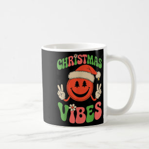 Groovy Christmas Vibes Smile Face Santa Hat Xmas T Coffee Mug