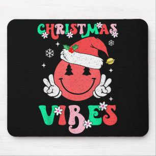 Groovy Christmas Vibes Smile Face Santa Hat Xmas T Mouse Pad