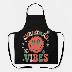 Groovy Christmas Vibes Smile Face Xmas Holiday Apron