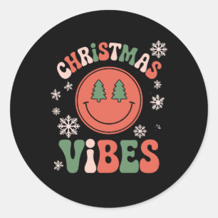 Groovy Christmas Vibes Smile Face Xmas Holiday Classic Round Sticker