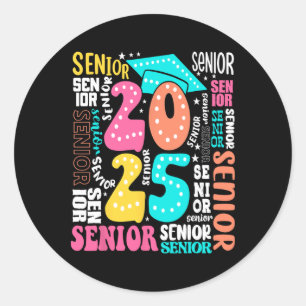 Groovy Cl Of 2025 Senior 2025 Graduation Back To S Classic Round Sticker