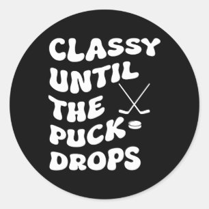 Groovy Cly Until The Puck Drops Hockey Women Classic Round Sticker