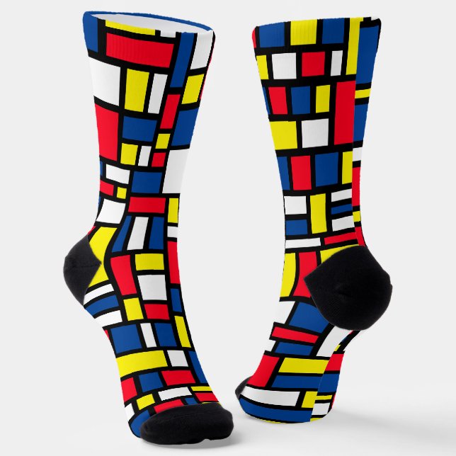 Groovy Colorful Modern Mondrian Style Abstract Art Socks (Angled)