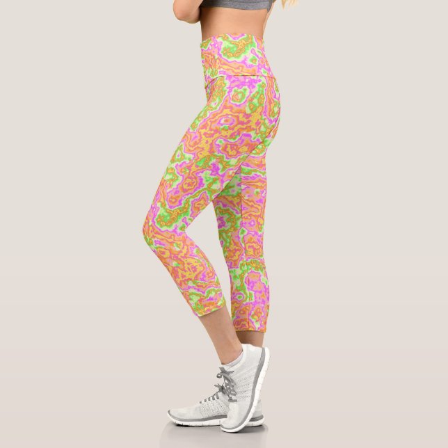 Groovy Colourful Acid Trip Retro Hippie Marble Art Capri Leggings (Left)