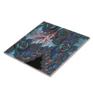 Groovy Colourful Boho Hippie Mandelbrot Fractal Ar Ceramic Tile