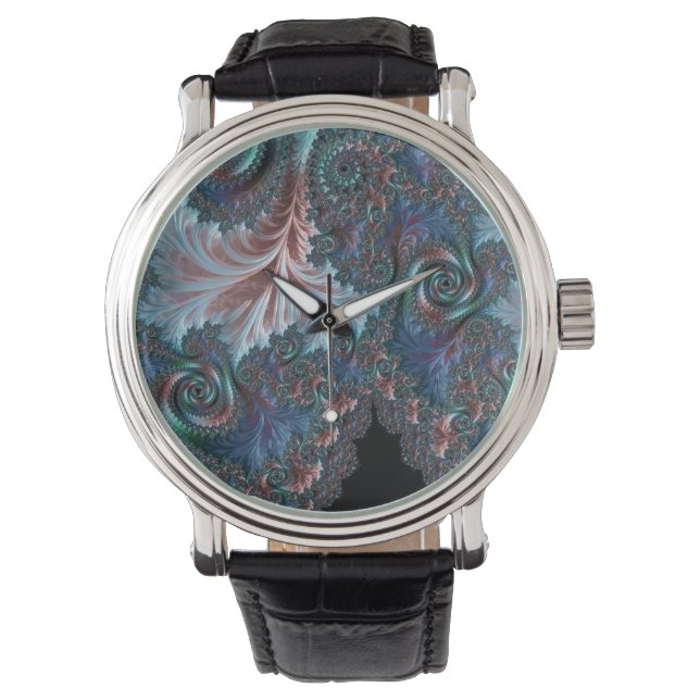 Groovy Colourful Boho Hippie Mandelbrot Fractal Ar Watch (Front)