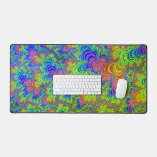 Groovy Colourful Boho Hippie Trippy Rainbow Fracta Desk Mat