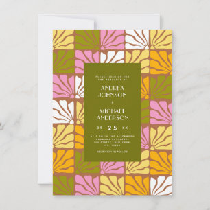 Groovy Colourful Boho Retro Floral Cool 70s Weddin Invitation