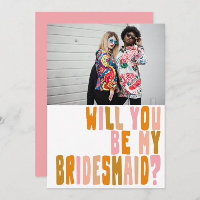 Groovy Colourful Bridesmaid Photo Proposal Card (Front/Back)