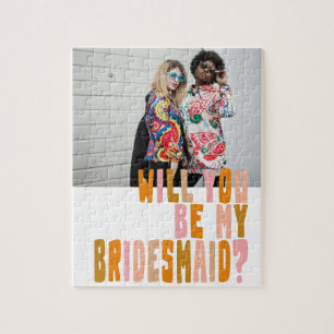 Groovy Colourful Bridesmaid Photo Proposal Card Jigsaw Puzzle
