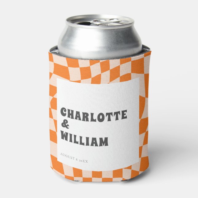 Groovy Colourful Chequered Retro Wedding Favours Can Cooler (Can Front)
