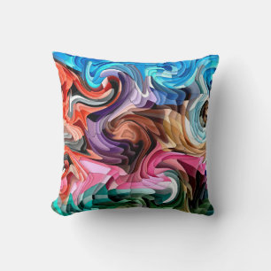 Groovy Colourful Fluid Patchwork Abstract Mosaic   Cushion