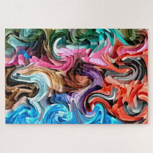 Groovy Colourful Fluid Patchwork Abstract Mosaic Jigsaw Puzzle