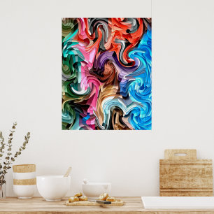 Groovy Colourful Fluid Patchwork Abstract Mosaic   Poster