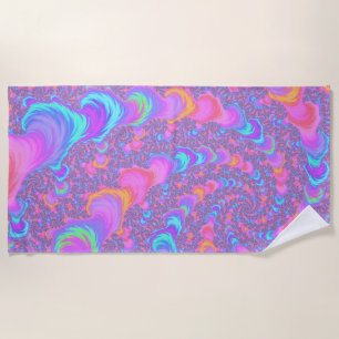 Groovy Colourful Fluorescent Trippy Spiral Fractal Beach Towel