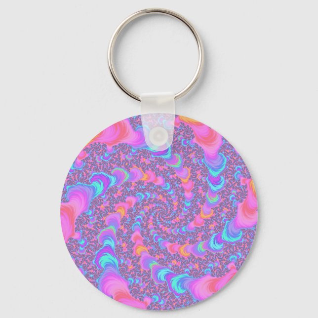 Groovy Colourful Fluorescent Trippy Spiral Fractal Key Ring (Front)