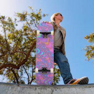 Groovy Colourful Fluorescent Trippy Spiral Fractal Skateboard