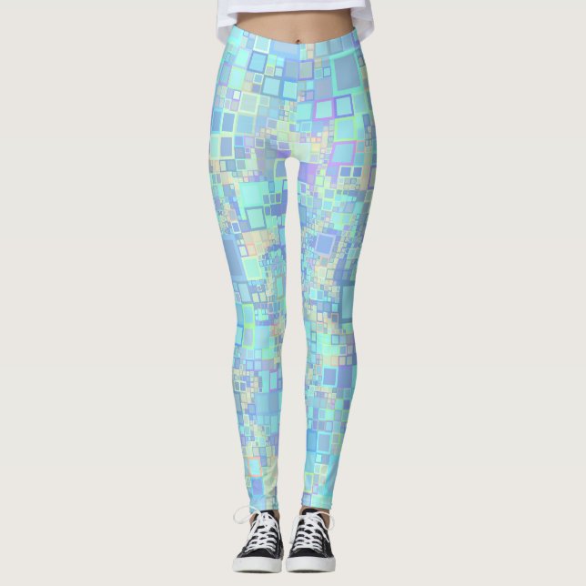 Groovy Colourful Funky Squares Leggings (Front)