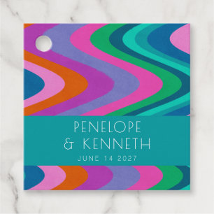 Groovy Colourful Green Purple Retro Wedding Custom Favour Tags