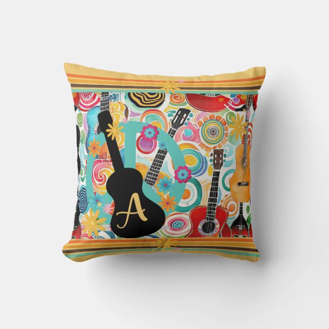 Groovy Colourful Guitars Cushion (Front)