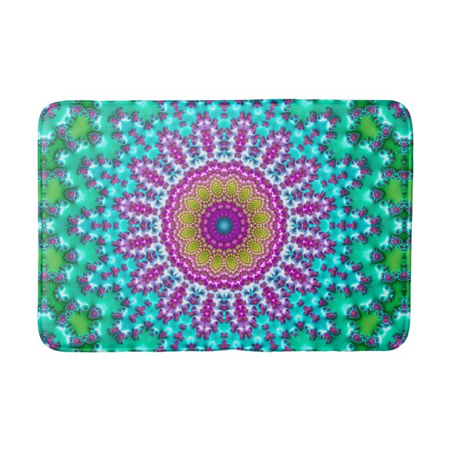 Groovy Colourful Jewel Tone Boho Fractal Mandala Bath Mat (Front)