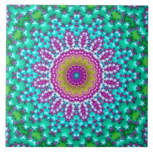 Groovy Colourful Jewel Tone Boho Fractal Mandala Ceramic Tile