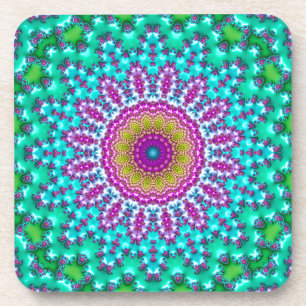 Groovy Colourful Jewel Tone Boho Fractal Mandala Coaster