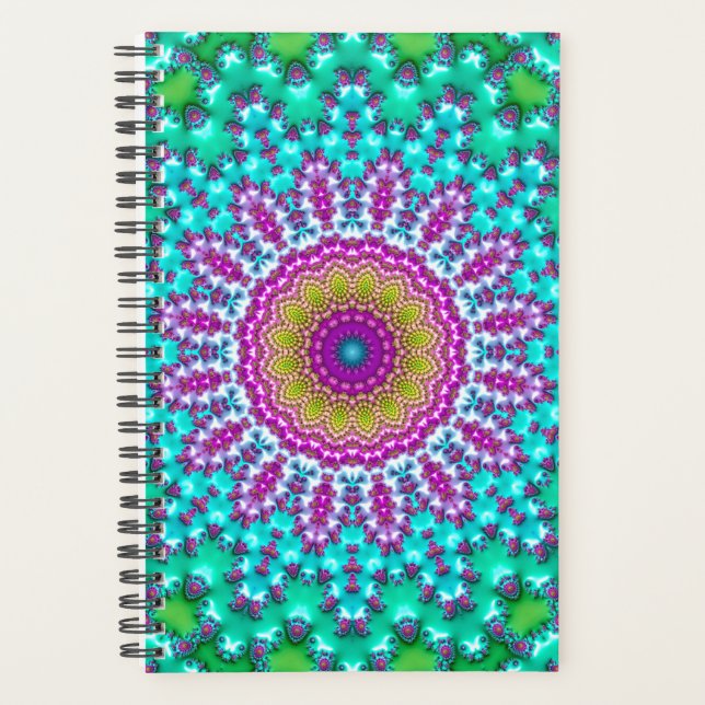 Groovy Colourful Jewel Tone Boho Fractal Mandala Planner (Front)