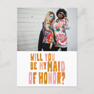 Groovy Colourful Maid of Honour Photo Proposal  Postcard