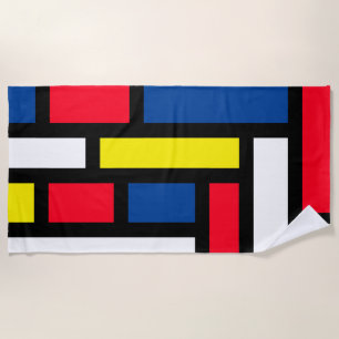 Groovy Colourful Modern Mondrian Style Abstract Ar Beach Towel