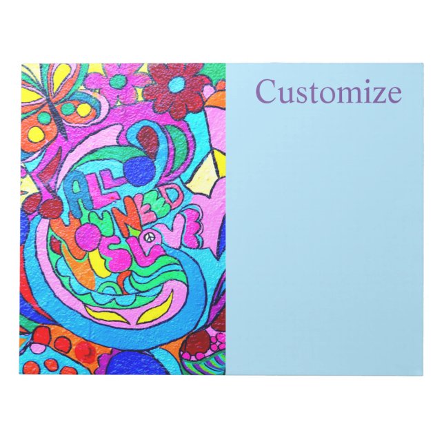 groovy colourful peace and love notepad (Front)