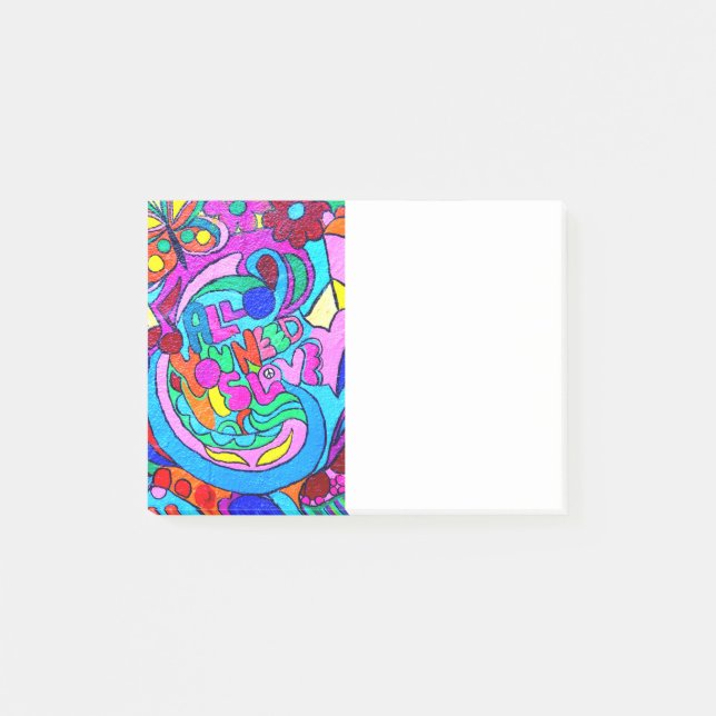 groovy colourful peace and love post-it notes (Front)