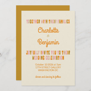Groovy Colourful Pink and Mustard Lettering Weddin Invitation