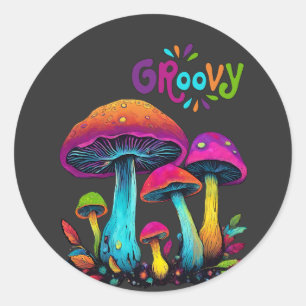 Groovy Colourful Psychedelic Mushrooms Classic Round Sticker