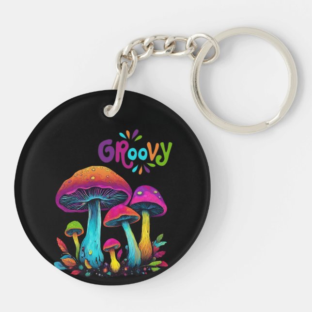 Groovy Colourful Psychedelic Mushrooms Key Ring (Back)