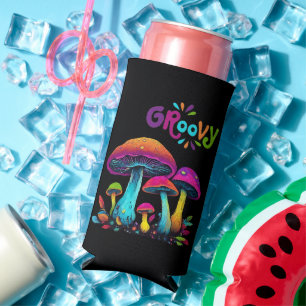 Groovy Colourful Psychedelic Mushrooms Seltzer Can Cooler