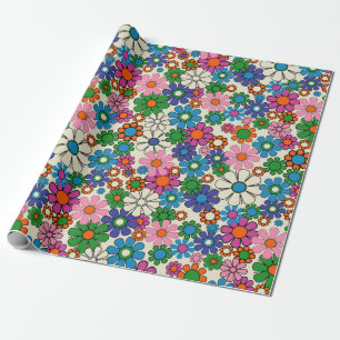Groovy Colourful Retro 60s 70s Floral Pattern Wrapping Paper