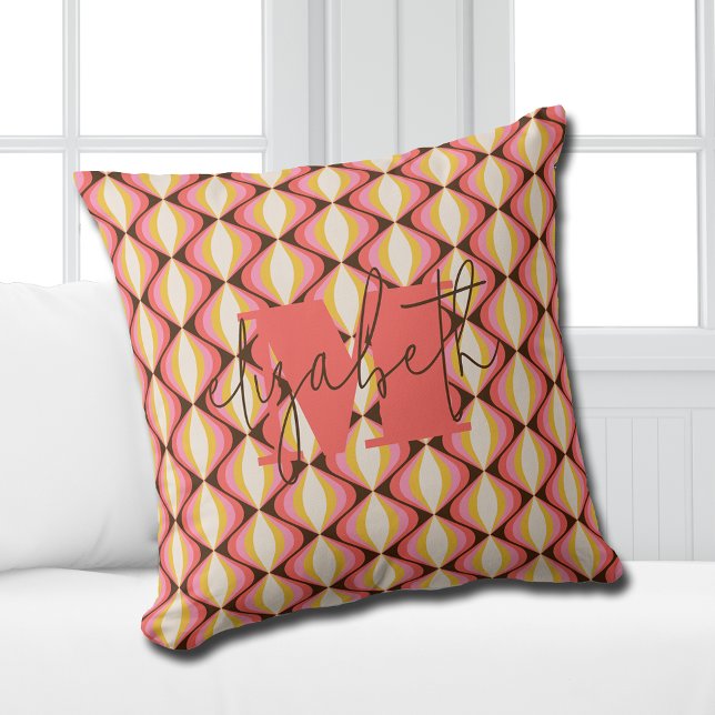 Groovy Colourful Retro Cushion (Personalized or leave customization blank to remove monogram.)