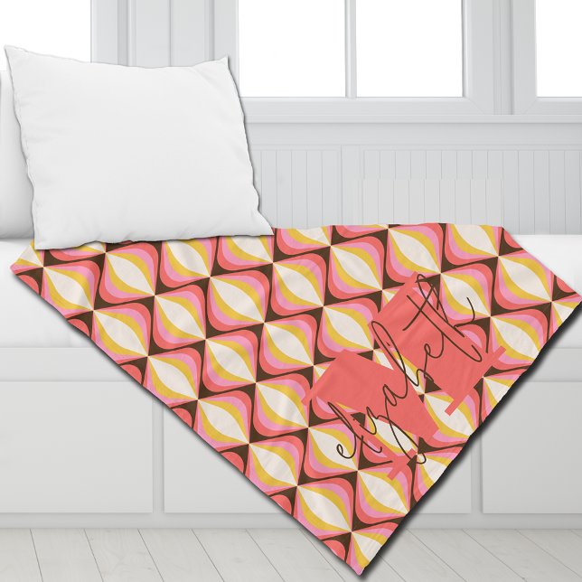Groovy Colourful Retro Fleece Blanket (Personalized or leave customization blank to remove monogram.)
