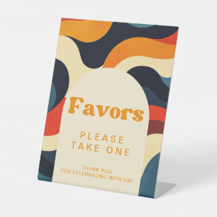 Groovy Colourful Retro Wavy Boho Favours Pedestal Sign