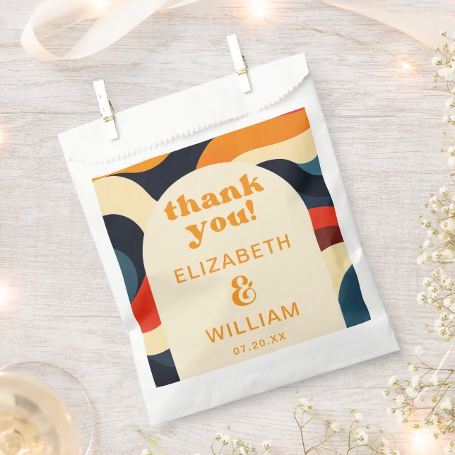 Groovy Colourful Retro Wavy Boho Wedding Thank You Favour Bag (Clipped)