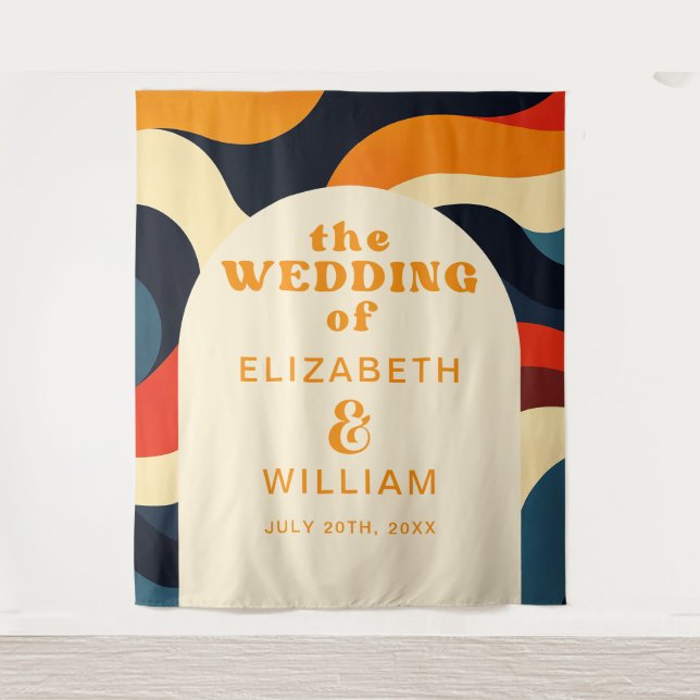 Groovy Colourful Retro Wedding Photo Booth Backdro Tapestry (Front)