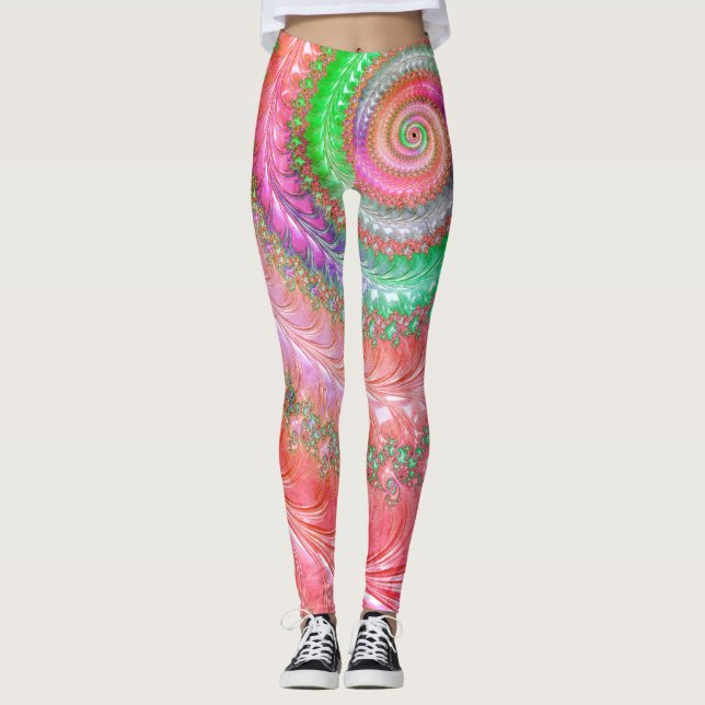 Groovy Colourful Spiral Digital Abstract Fractal  Leggings (Front)