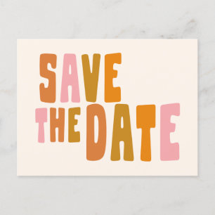 Groovy Colourful Unique Wedding Save The Date Postcard