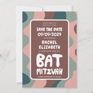 Groovy Colourful Waves Custom Bat Bar Bnai Mitzvah Save The Date