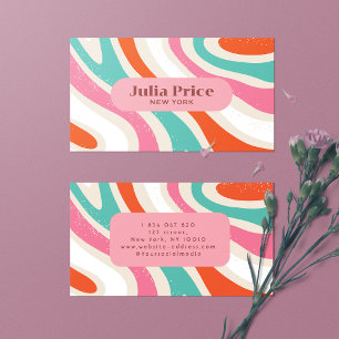 Groovy Colourful Waves Retro Stripes  Business Card