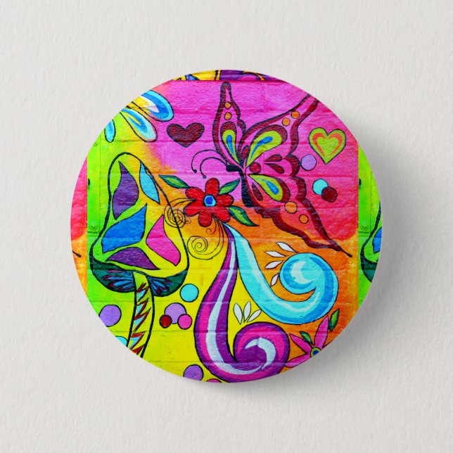 groovy colours hippie-style button (Front)