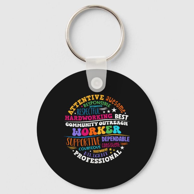 Groovy Community Outreach Worker Back To School  Key Ring (Front)