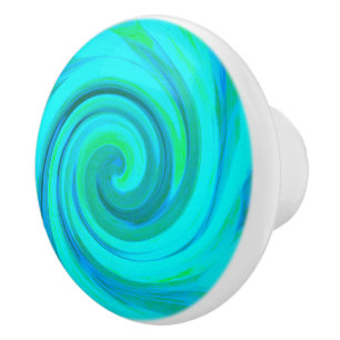 Groovy Cool Abstract Aqua Liquid Art Swirl Ceramic Knob