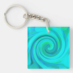 Groovy Cool Abstract Aqua Liquid Art Swirl Key Ring